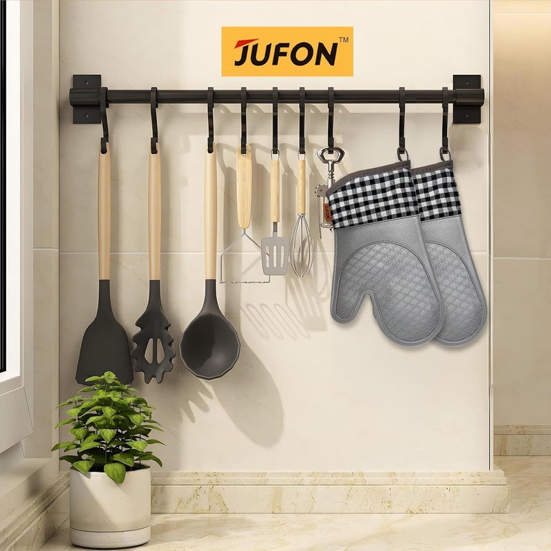 JUFON Silicone Oven Mitts,Silicone Oven Gloves Set,Oven Gloves with Quilted Liner for Kitchen Cooking Baking Grilling,Gloves for Home Kitchen Camping Microwave ovenUse,Gray (Set of 4) - Image 5